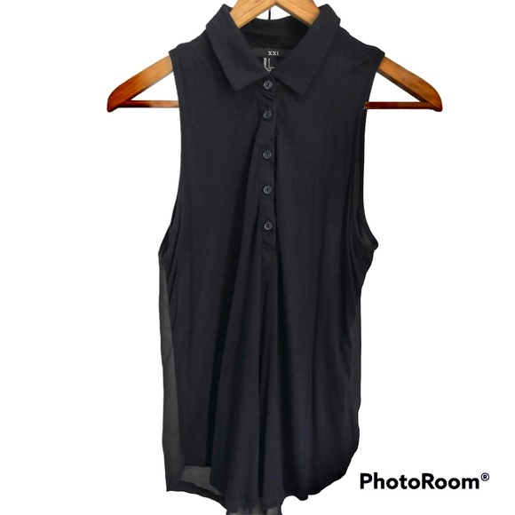 Forever 21 Sleeveless Tank Top Snap black cotton and mesh SZ Small - Picture 3 of 12